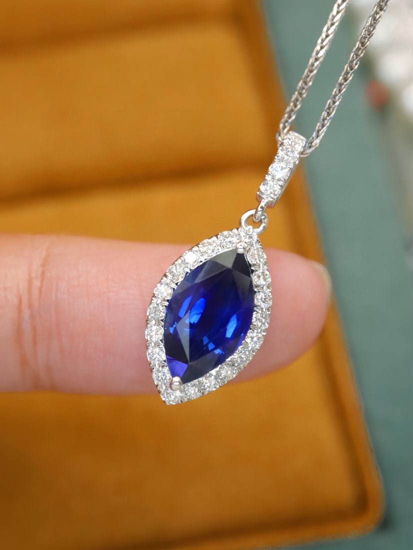 14k Gold 2.14 Ctw Natural Sapphire & Diamond Pendant( Without Chain ) - 2