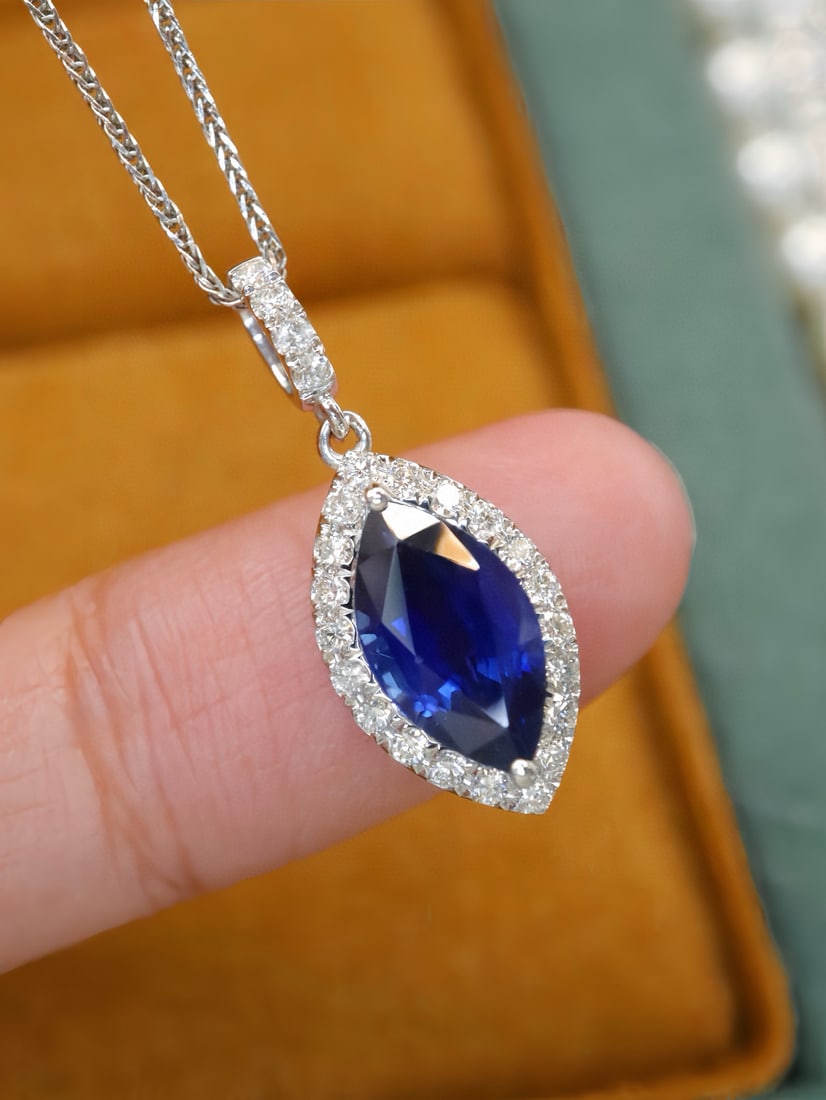 14k Gold 2.14 Ctw Natural Sapphire & Diamond Pendant( Without Chain ) - 3