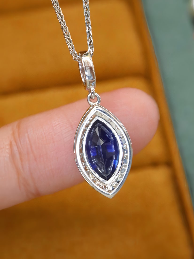 14k Gold 2.14 Ctw Natural Sapphire & Diamond Pendant( Without Chain ) - 4