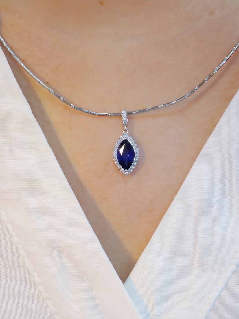 14k Gold 2.14 Ctw Natural Sapphire & Diamond Pendant( Without Chain ) - 5