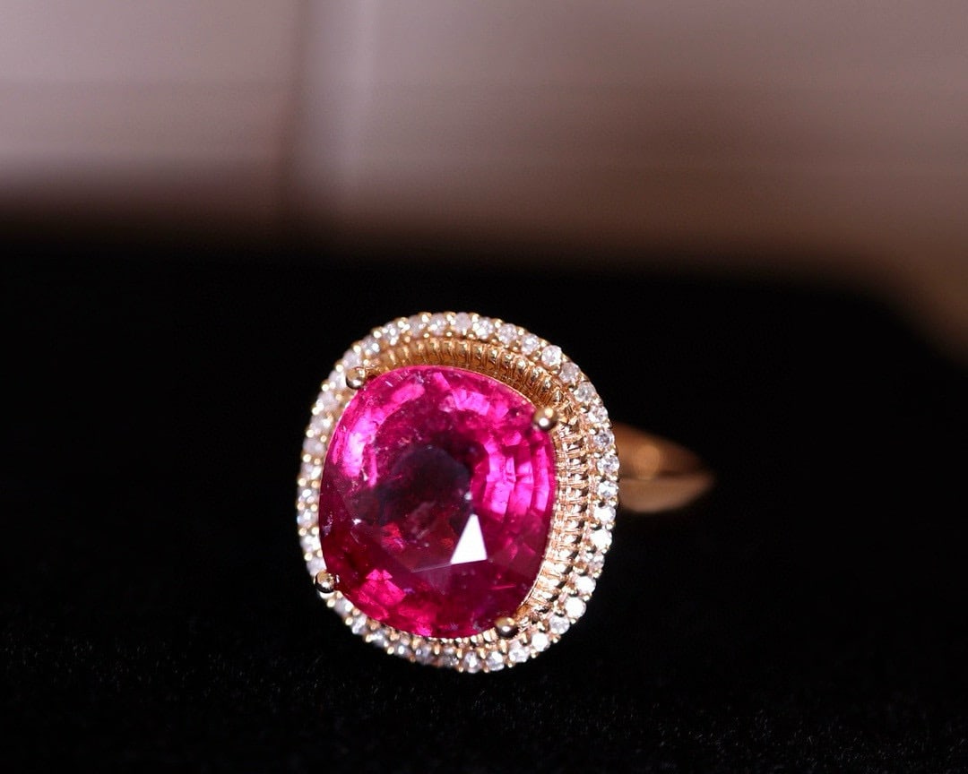 14k Gold 5.1 Ct Natural Tourmaline & Diamond Ring - 2
