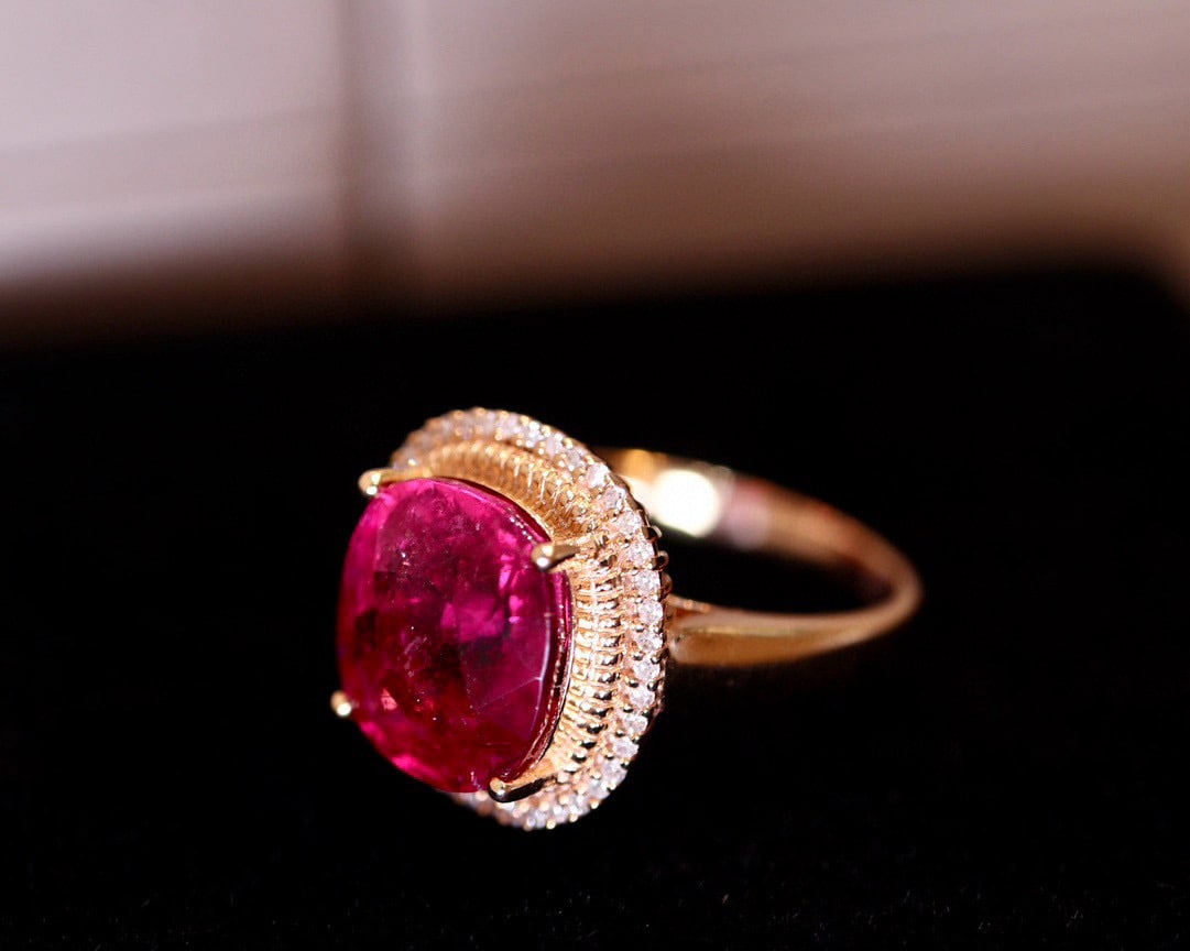 14k Gold 5.1 Ct Natural Tourmaline & Diamond Ring - 4