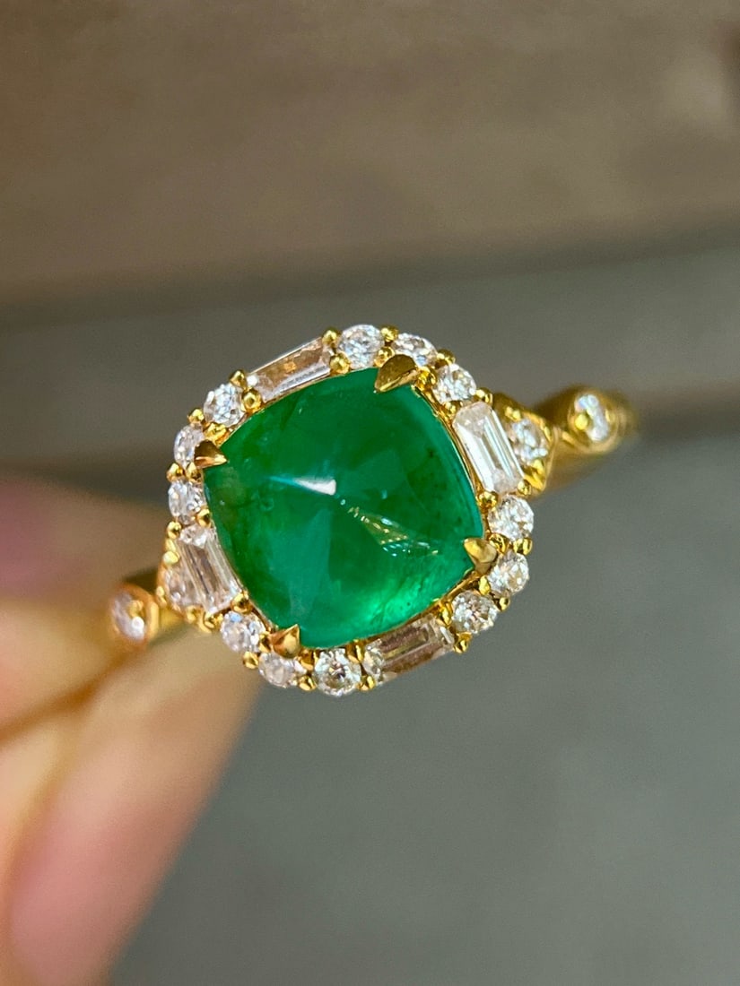 14k Gold 2.59 Ctw Vivid Green Natural Emerald & Diamond Ring - 2
