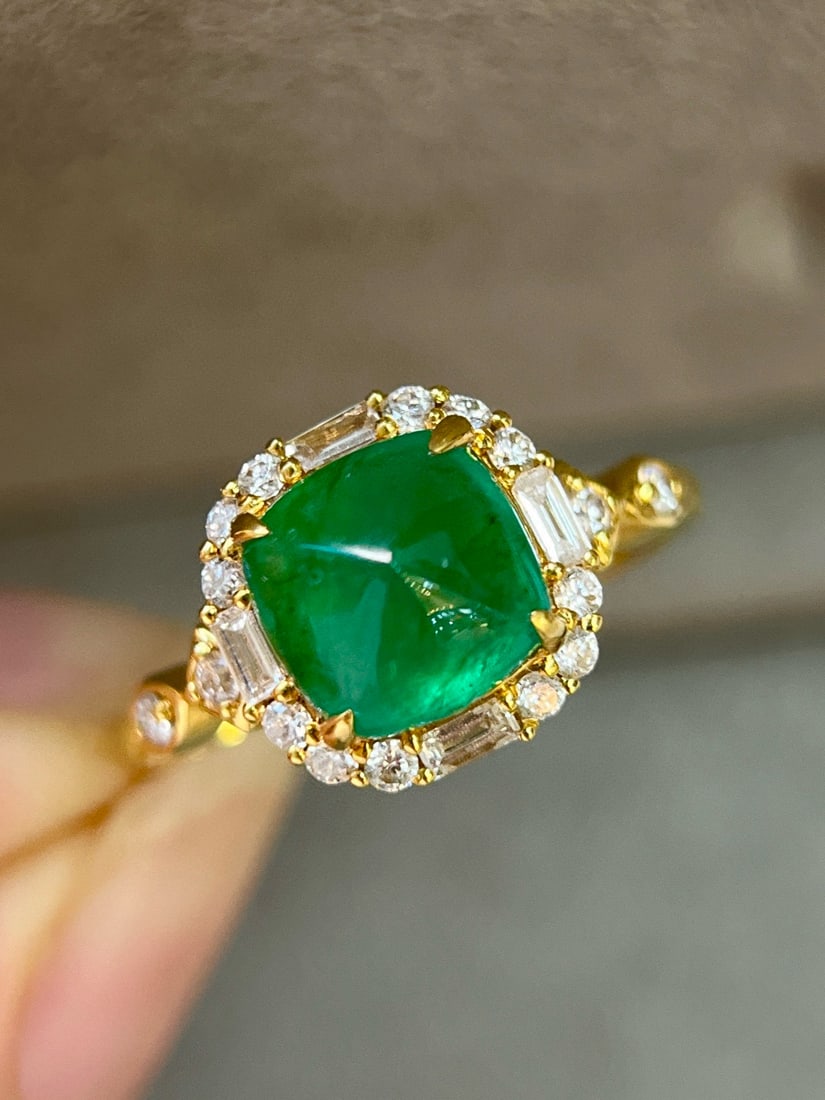 14k Gold 2.59 Ctw Vivid Green Natural Emerald & Diamond Ring - 6