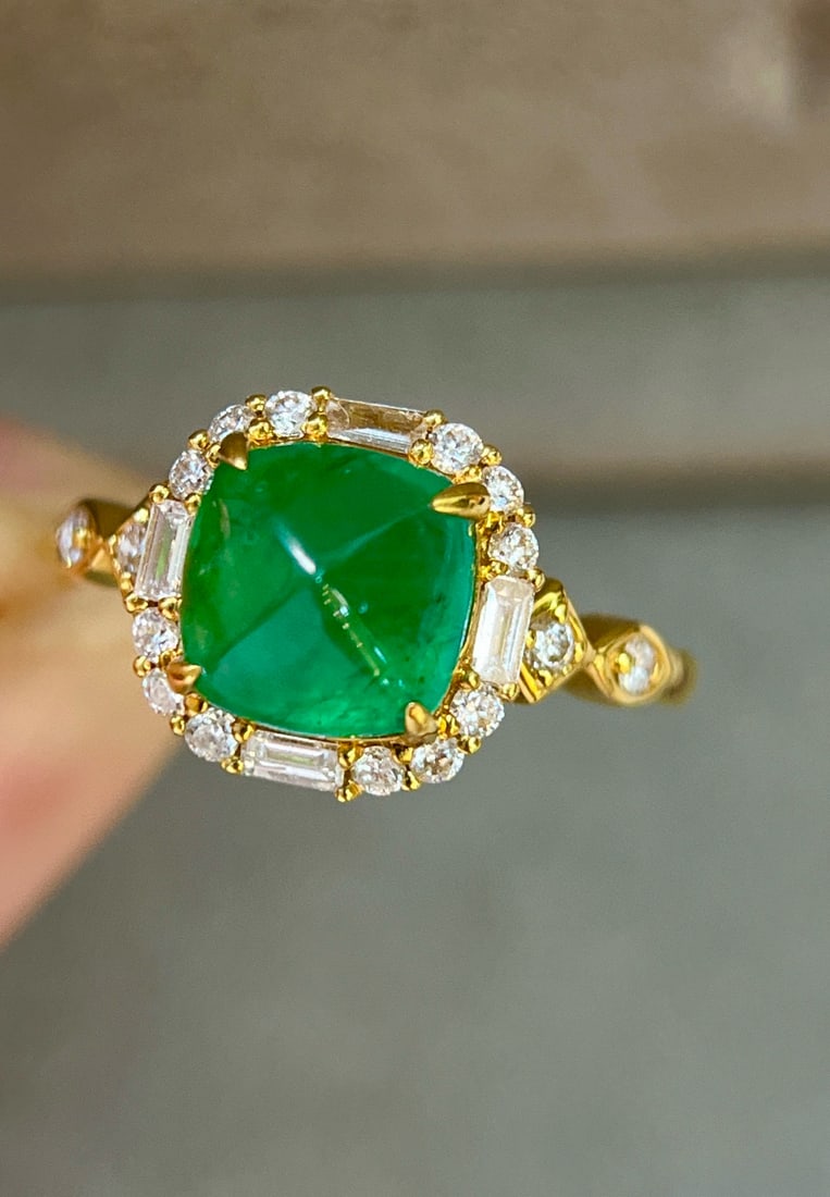 14k Gold 2.59 Ctw Vivid Green Natural Emerald & Diamond Ring - 7