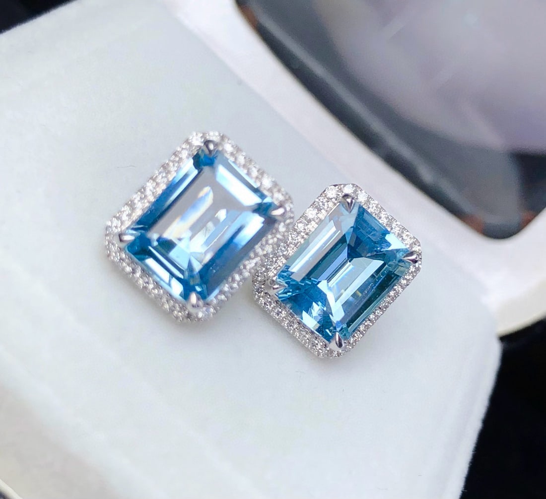 14k Gold 3.53 Ctw Natural Aquamarine & Diamond Earrings - 2