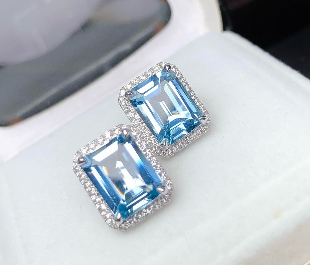14k Gold 3.53 Ctw Natural Aquamarine & Diamond Earrings - 3