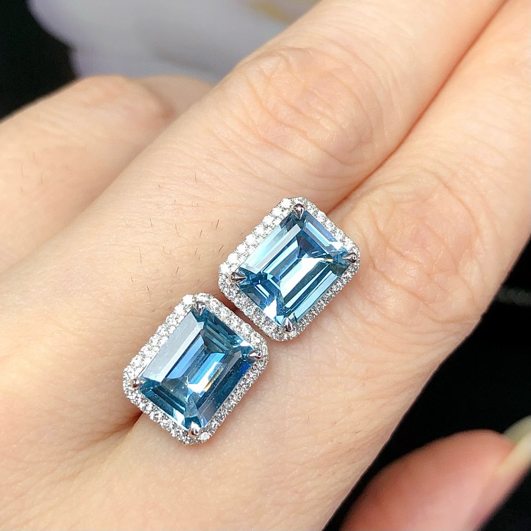 14k Gold 3.53 Ctw Natural Aquamarine & Diamond Earrings - 4