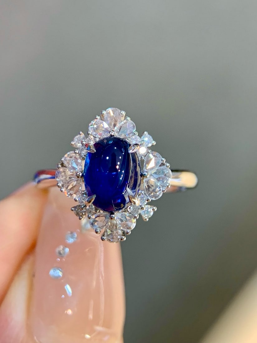 14k Gold 1.85 Ctw Natural Sapphire & Diamond Ring: Ref:231082406 // gold content:14k gold // ring size:7. 25us // // main gemstone:sapphire // shape:oval // carat weight:1. 54ct // color:royal blue // treatment:natural // // adjacent gemstone 2 : diam