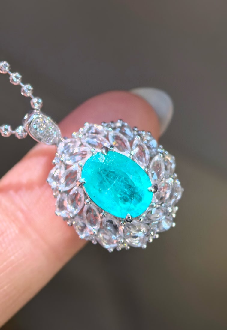 14k Gold 3.41 Ctw Natural Paraiba Tourmaline & Sapphire Ring/pendant( Without Chain ) - 2