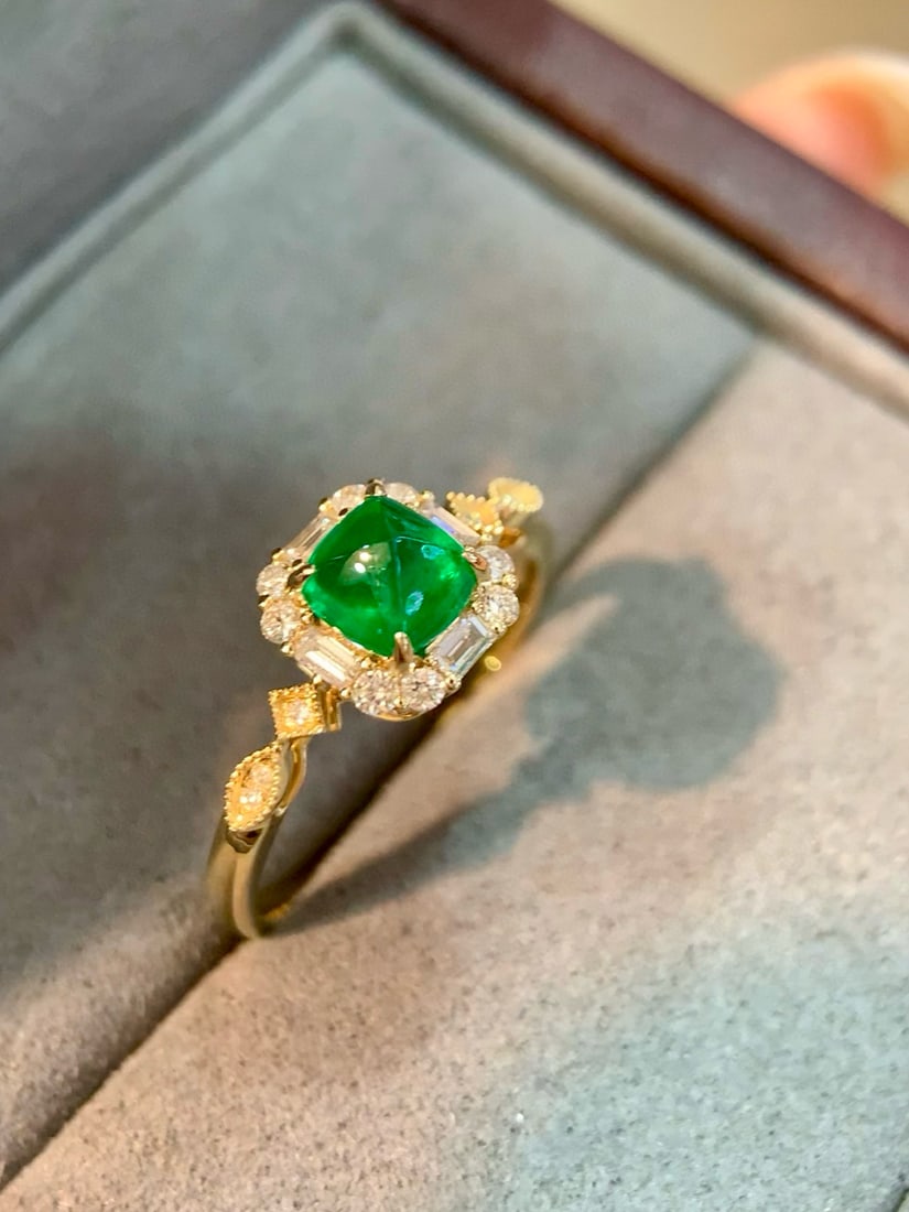 14k Gold 1.02 Ctw Vivid Green Natural Emerald & Diamond Ring - 2