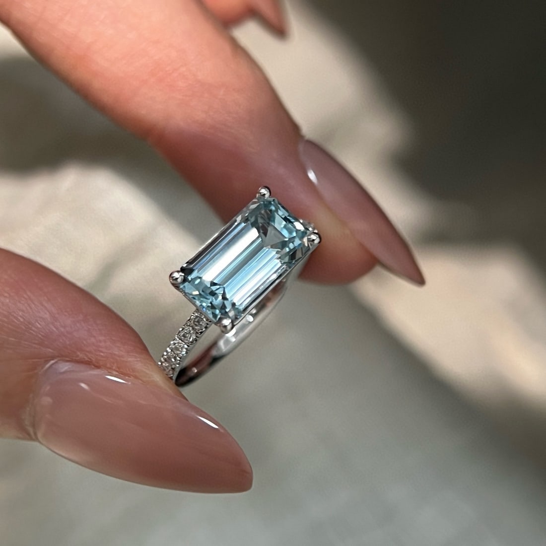 14k Gold 2.82 Ctw Natural Aquamarine & Lab Grown Diamond Ring - 2