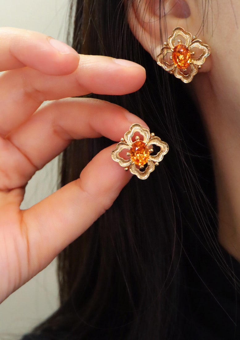 14k Gold 2.68 Ct Natural Spessartine Earrings - 2