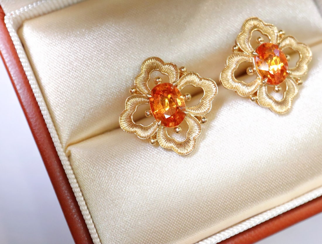14k Gold 2.68 Ct Natural Spessartine Earrings - 3