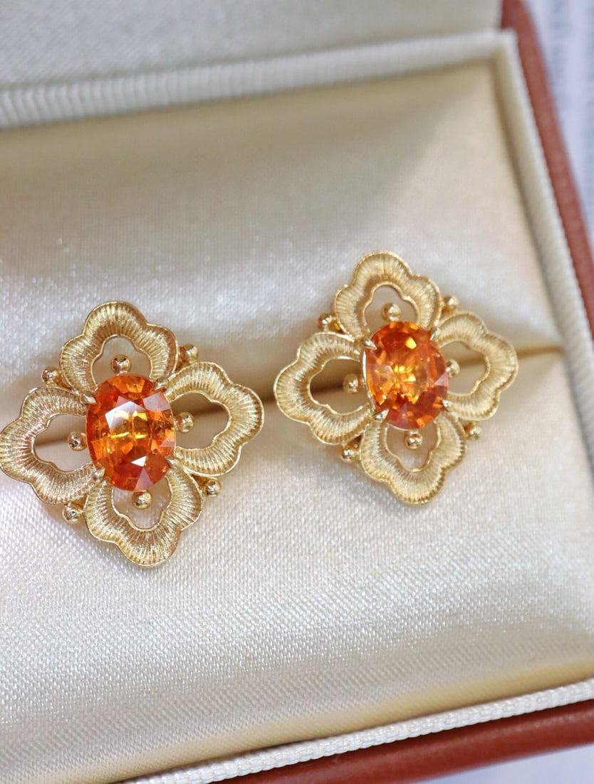 14k Gold 2.68 Ct Natural Spessartine Earrings - 4