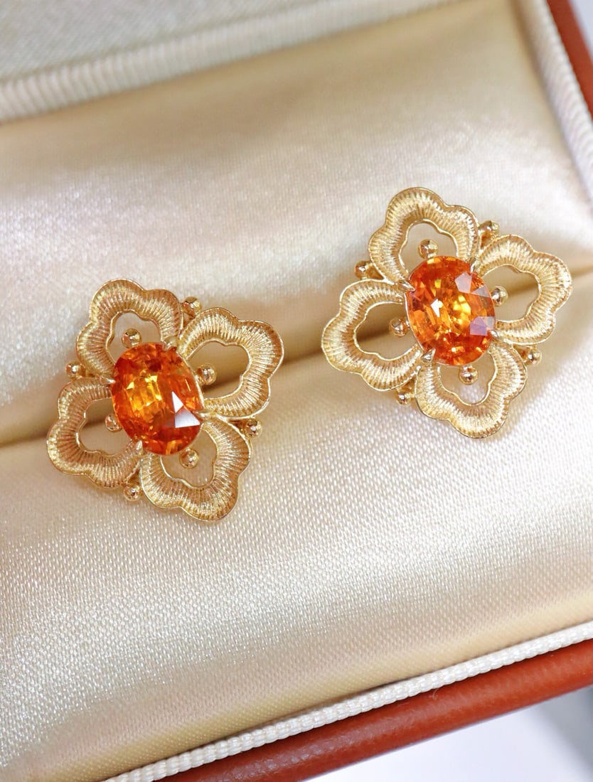 14k Gold 2.68 Ct Natural Spessartine Earrings - 5