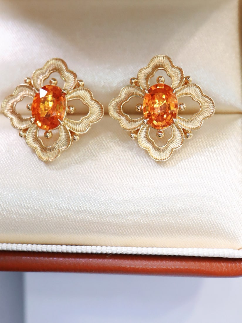 14k Gold 2.68 Ct Natural Spessartine Earrings - 6