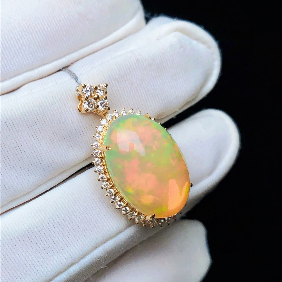 14k Gold 7.48 Ctw Natural Opal & Diamond Pendant( Without Chain ) - 2