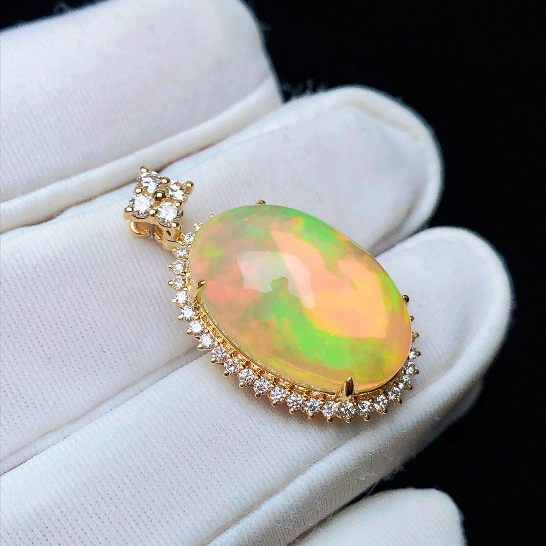 14k Gold 7.48 Ctw Natural Opal & Diamond Pendant( Without Chain ) - 4