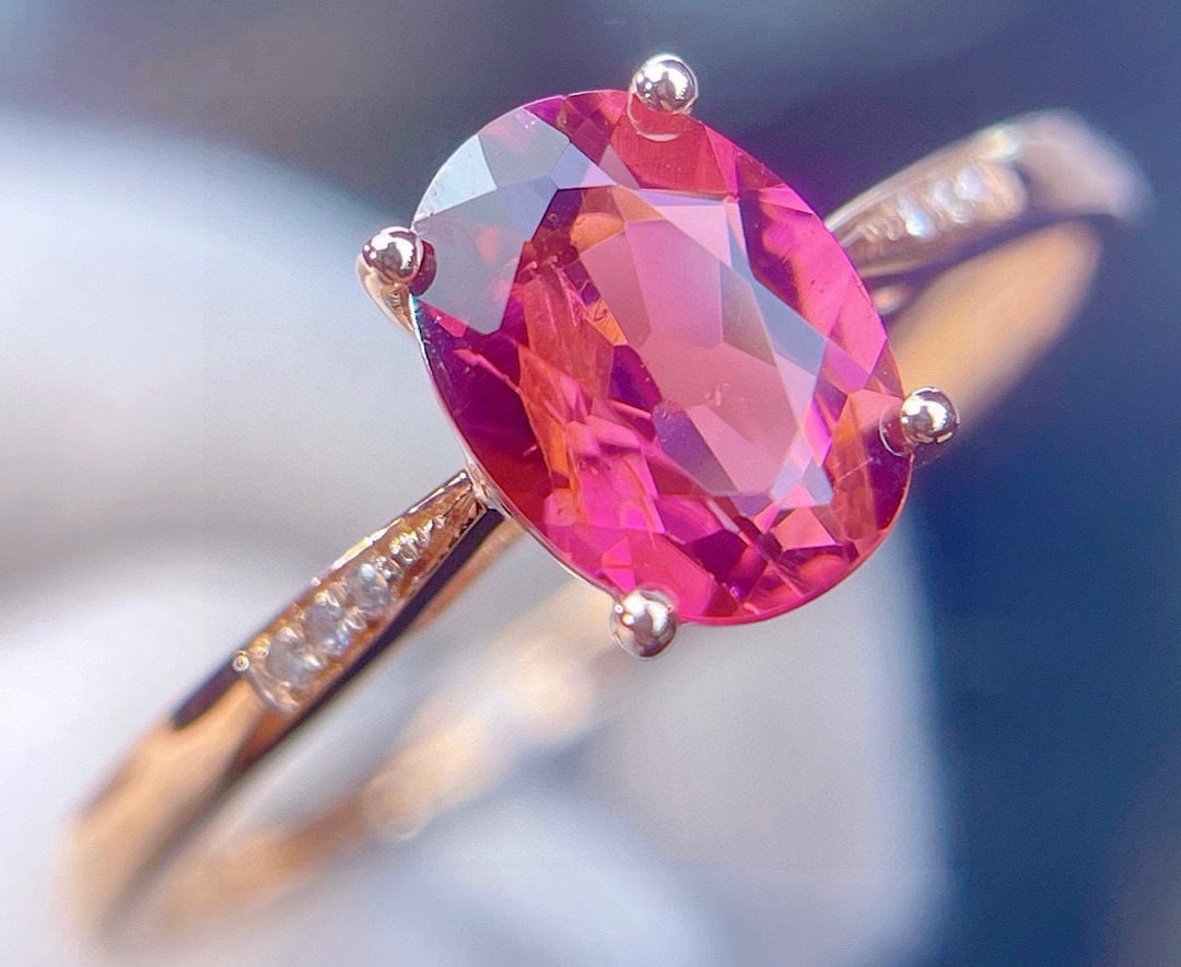 14k Gold 1.25 Ct Natural Tourmaline & Diamond Ring - 3