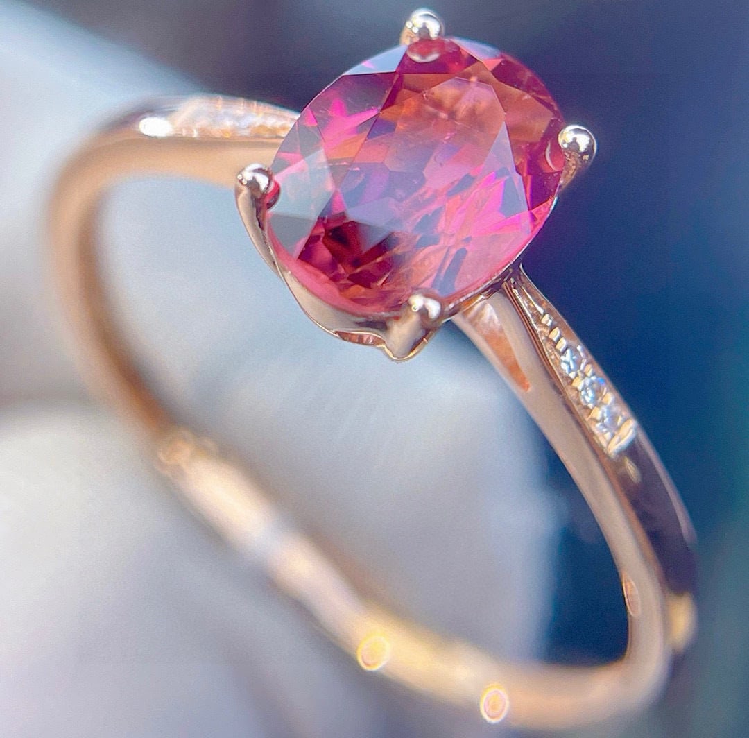 14k Gold 1.25 Ct Natural Tourmaline & Diamond Ring - 6