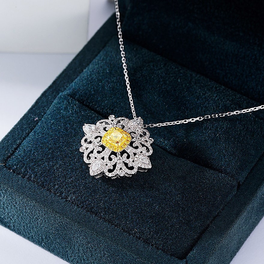 14k Gold 1.05 Ctw Natural Yellow Diamond & Diamond Pendant( Without Chain ) - 3