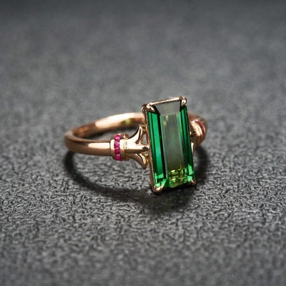 14k Gold 2.5 Ct Natural Tourmaline & Ruby Ring - 2