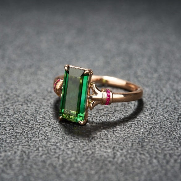 14k Gold 2.5 Ct Natural Tourmaline & Ruby Ring - 3