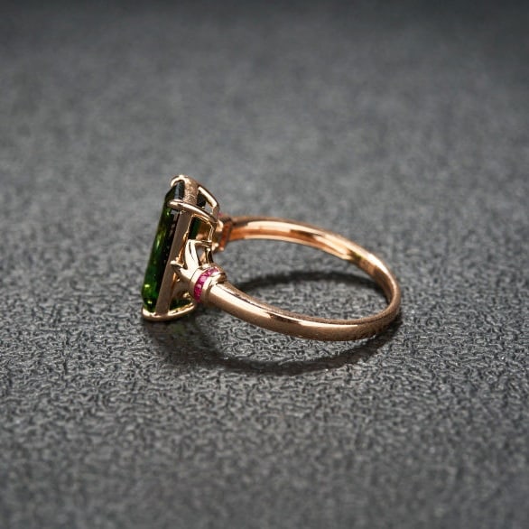 14k Gold 2.5 Ct Natural Tourmaline & Ruby Ring - 4