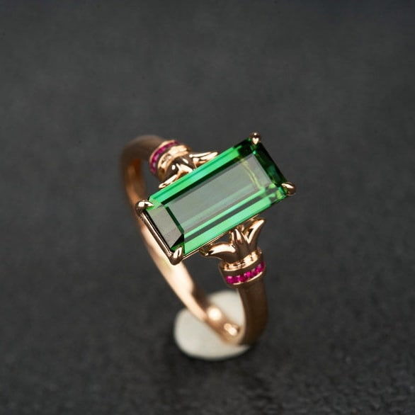 14k Gold 2.5 Ct Natural Tourmaline & Ruby Ring - 7