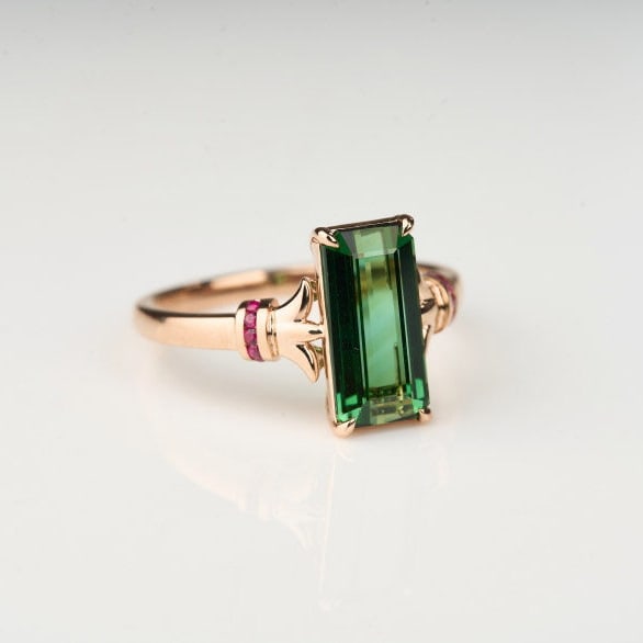 14k Gold 2.5 Ct Natural Tourmaline & Ruby Ring - 8