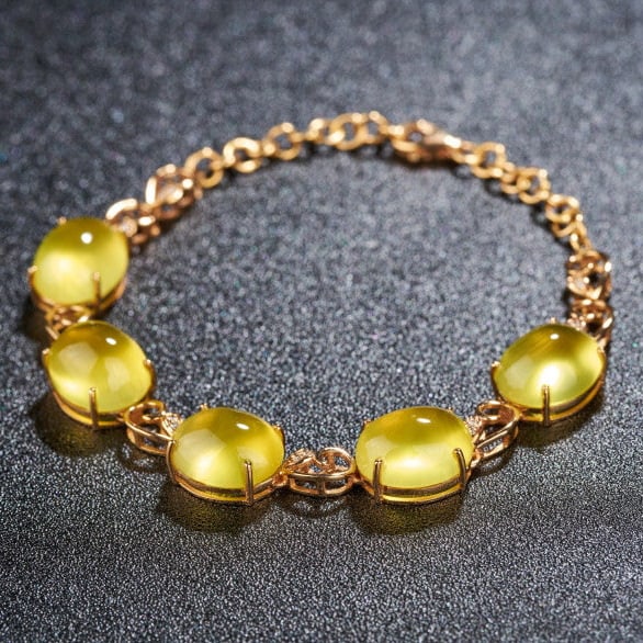 14k Gold 22.5 Ct Natural Prehnite & Diamond Bracelet - 3