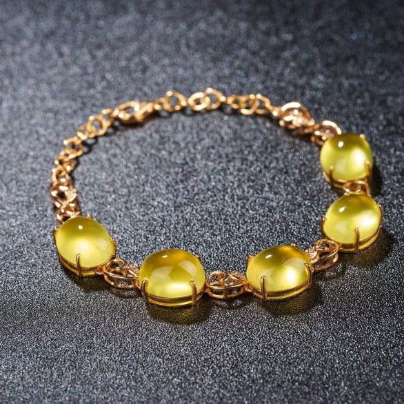 14k Gold 22.5 Ct Natural Prehnite & Diamond Bracelet - 4