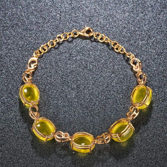 14k Gold 22.5 Ct Natural Prehnite & Diamond Bracelet - 6
