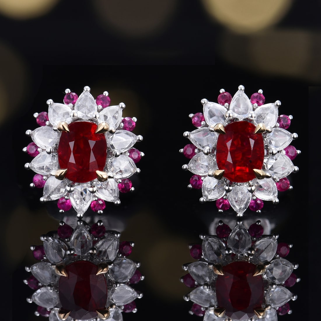 14k Gold 1.15 Ctw Natural Ruby & Diamond Earrings: Ref:231159033 // gold content:14k gold // main gemstone:ruby // shape:oval // carat weight:0. 85ct // color:pigeonblood red // treatment:natural // // adjacent gemstone 2 : diamond // number of stones