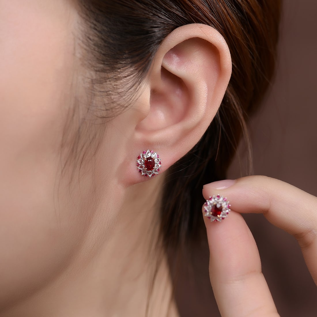 14k Gold 1.15 Ctw Natural Ruby & Diamond Earrings - 3