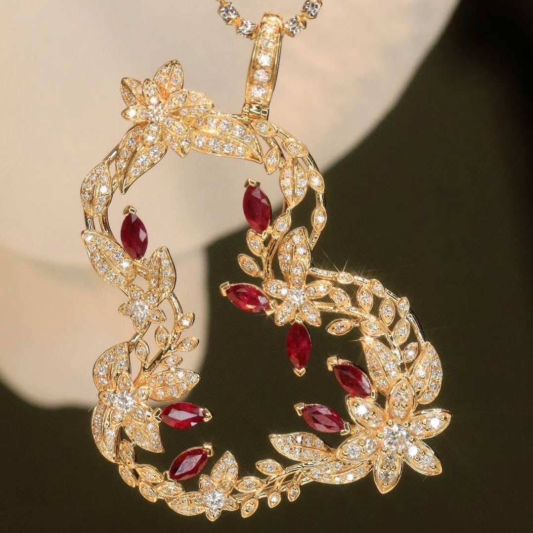 14k Gold 1.67 Ctw Natural Ruby & Diamond Pendant( Without Chain ) - 4