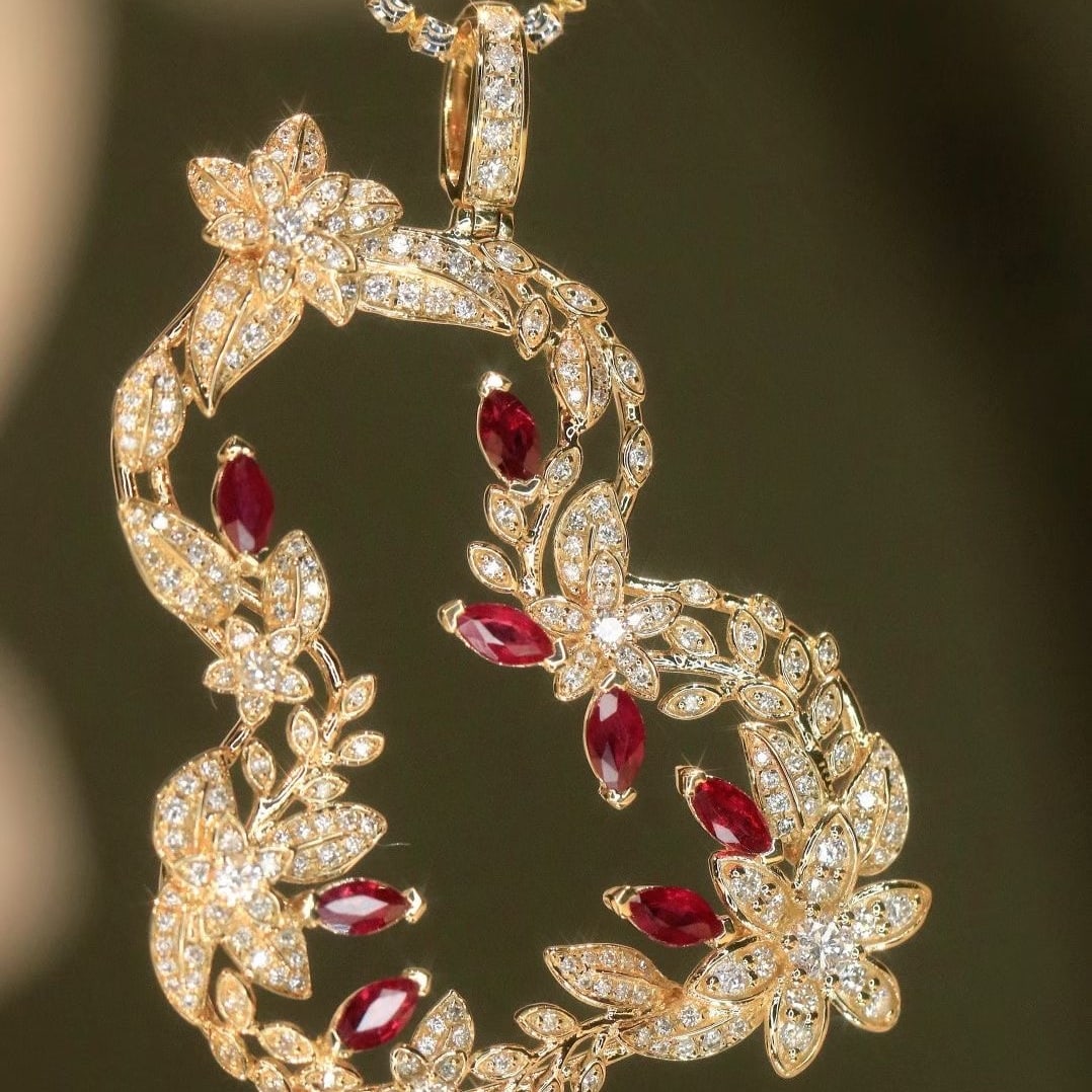 14k Gold 1.67 Ctw Natural Ruby & Diamond Pendant( Without Chain ) - 5