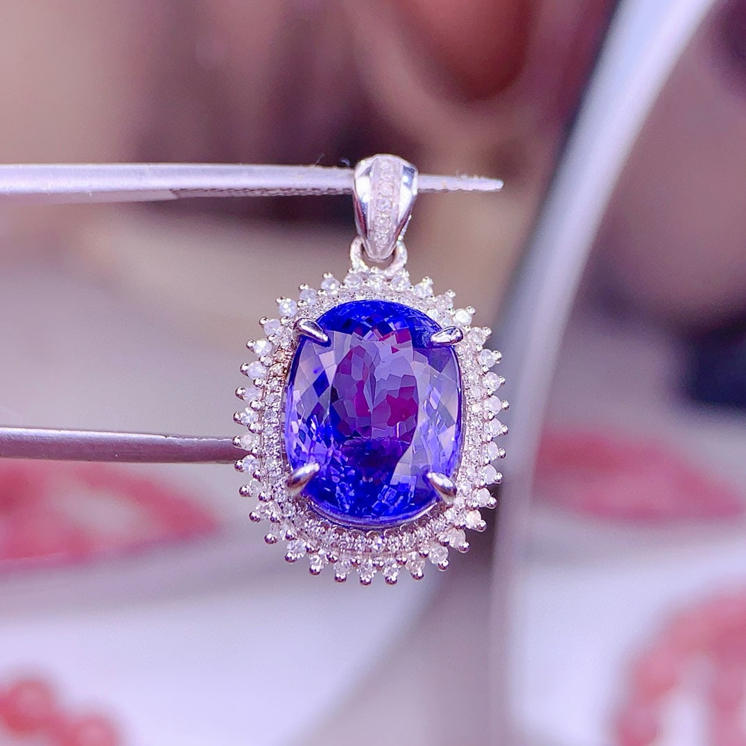 14k Gold 7.5 Ct Natural Tanzanite & Diamond Pendant( Without Chain ) - 6
