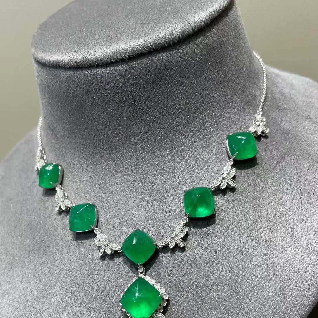14k Gold 18.2 Ct Natural Emerald & Diamond Necklace - 4