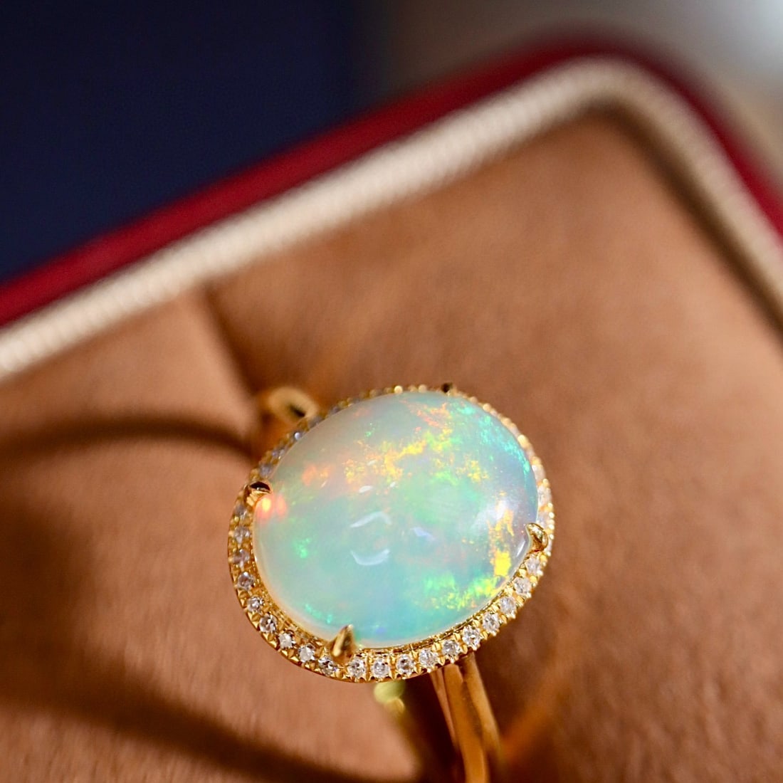 14k Gold 2.21 Ctw Natural Opal & Diamond Ring - 7