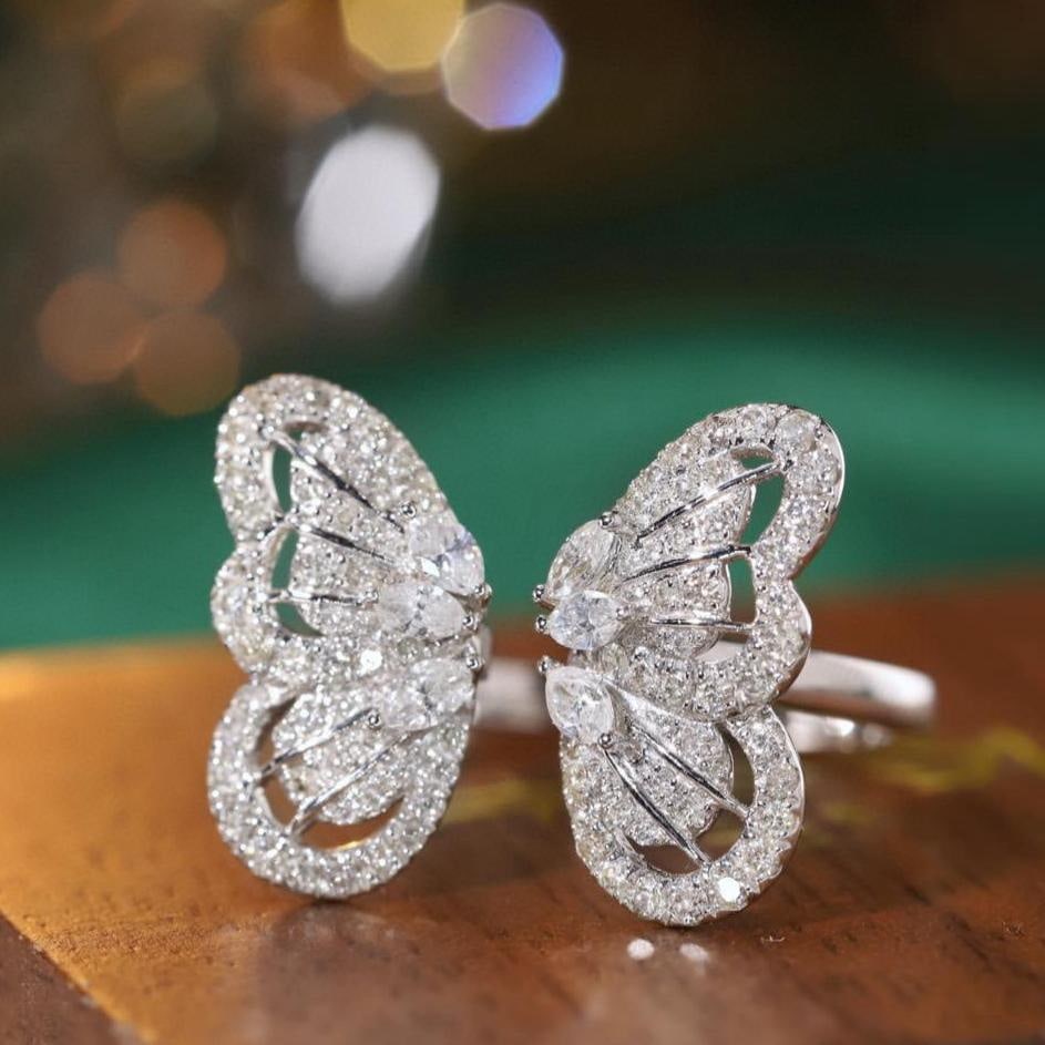 14k Gold 0.9 Ct Natural H Diamond & Butterfly Ring: Ref:231159093 // gold content:14k gold // ring size:7. 25us // // main gemstone:diamond // shape:multiple // carat weight:0. 9ct // clarity grade:vs-si // color:h // treatment:natural // Condition: Ne