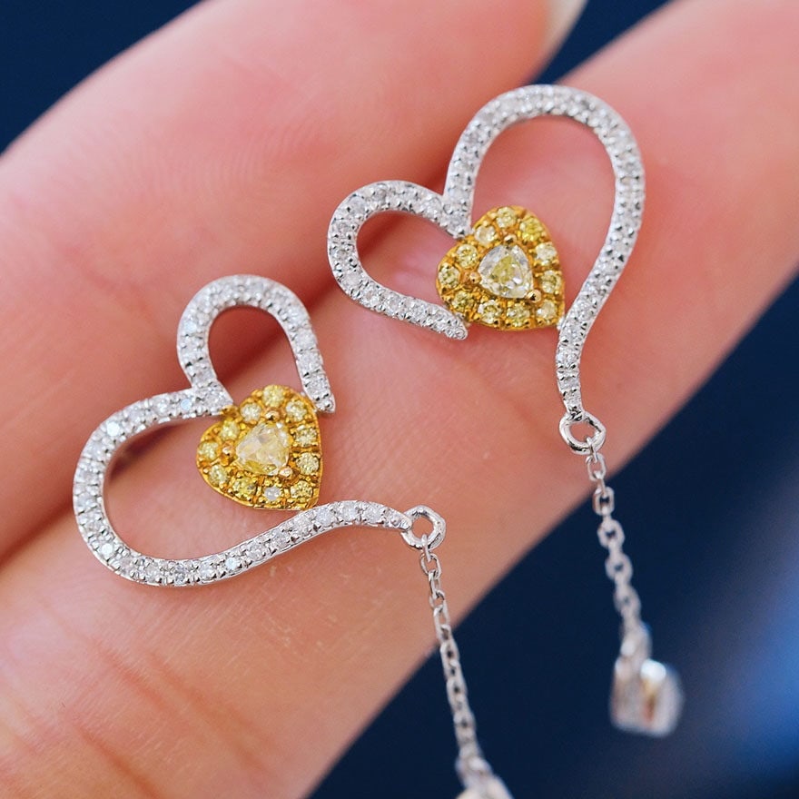 14k Gold 0.6 Ct Natural Color Diamond Earrings - 5