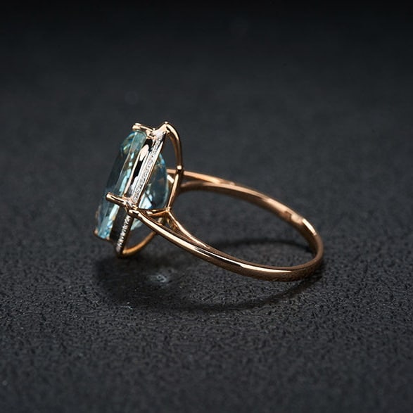 14k Gold 4.7 Ct Natural Aquamarine & Diamond Ring - 4