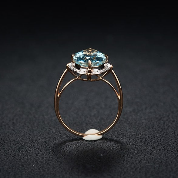 14k Gold 4.7 Ct Natural Aquamarine & Diamond Ring - 6