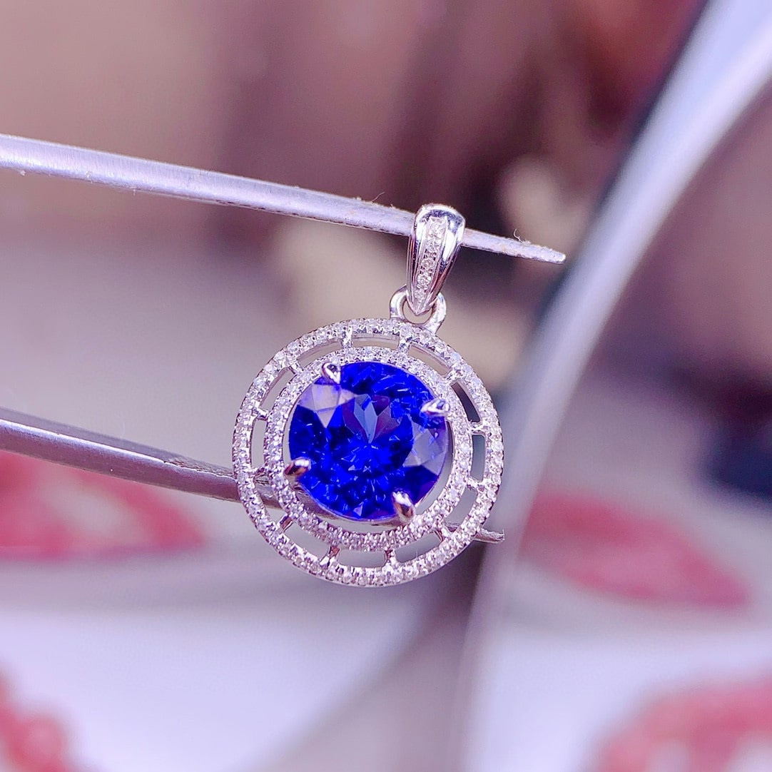 14k Gold 2.5 Ct Natural Tanzanite & Diamond Pendant( Without Chain ) - 2