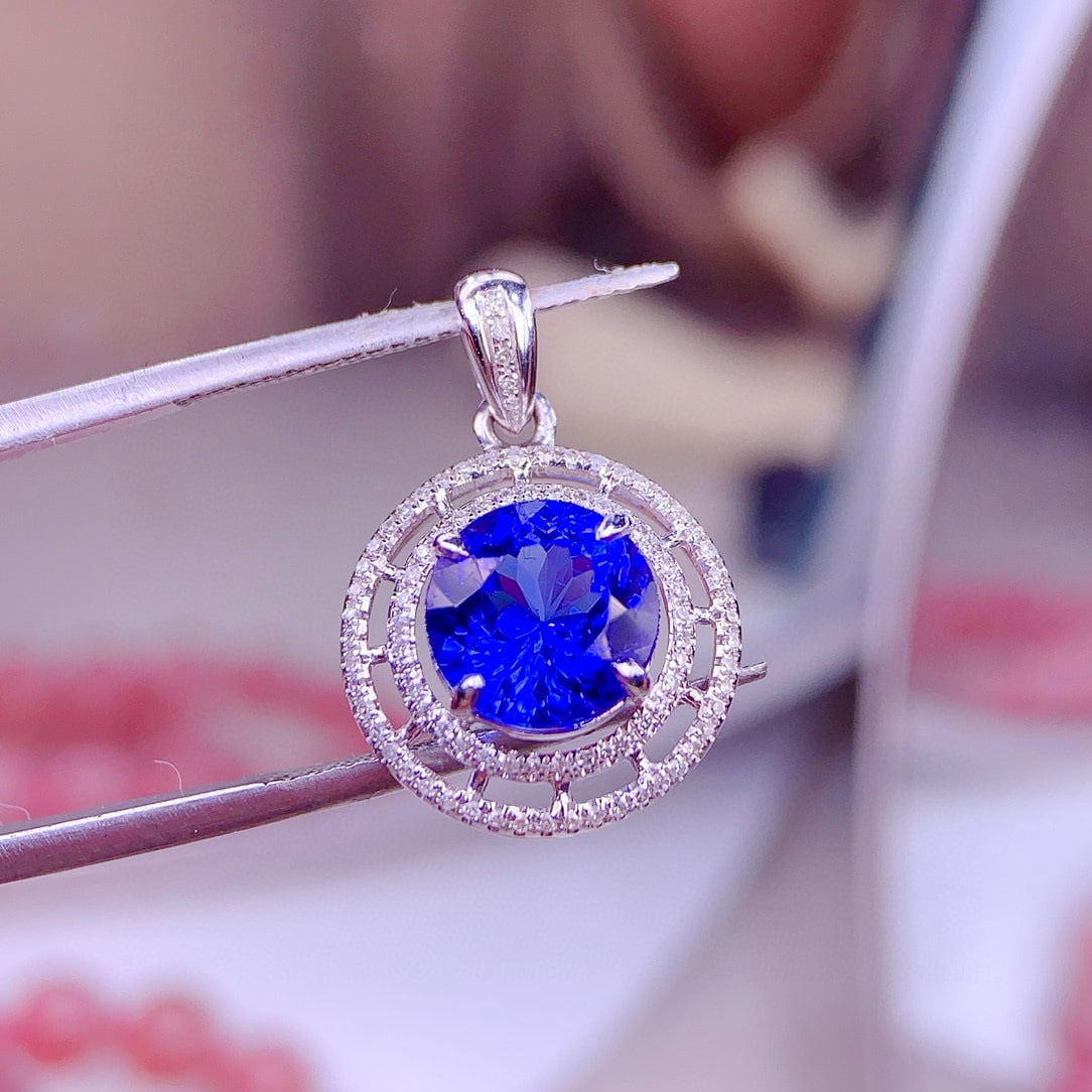 14k Gold 2.5 Ct Natural Tanzanite & Diamond Pendant( Without Chain ) - 3