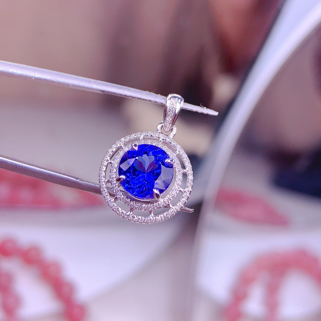 14k Gold 2.5 Ct Natural Tanzanite & Diamond Pendant( Without Chain ) - 4