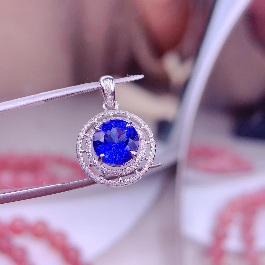 14k Gold 2.5 Ct Natural Tanzanite & Diamond Pendant( Without Chain ) - 5