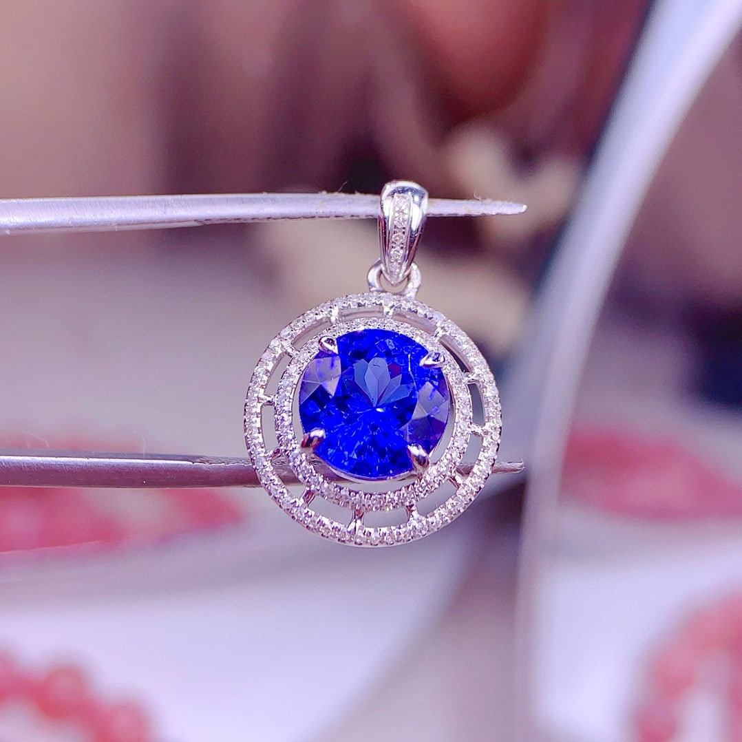 14k Gold 2.5 Ct Natural Tanzanite & Diamond Pendant( Without Chain ) - 6
